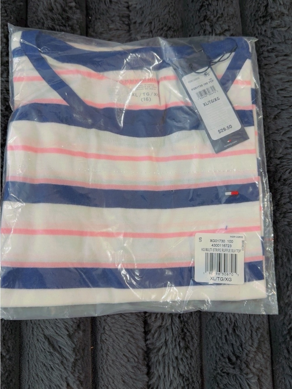 Tommy Hilfiger Navy, White & Pink Striped Short Sleeve Tee